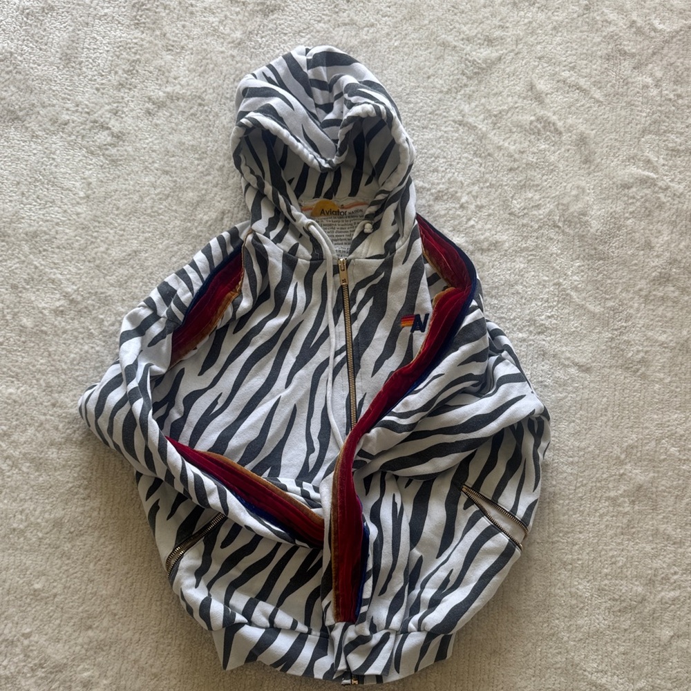 Aviator Nation Zebra Zip-up Hoodie S